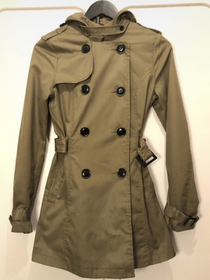 H&M Khaki Short Trench Coat like new, size 34 EU