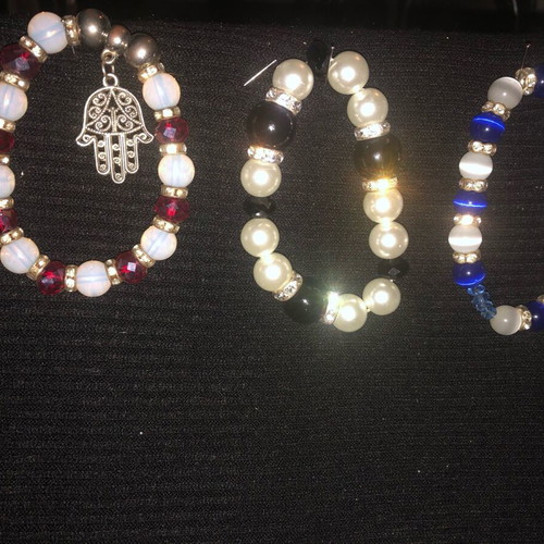 Bracelets new, set of 3 with crystals and pearls, elastic