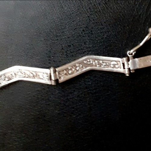 Antique massive bracelet with emeralds 950 silver used