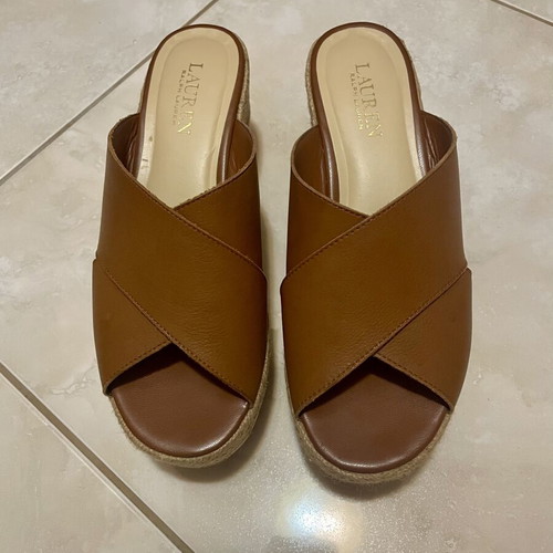 Ralph Lauren leather platform espadrilles like new, size 39, tan