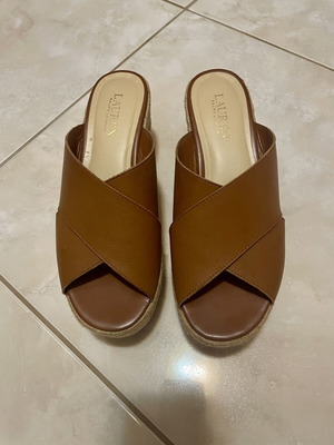Ralph Lauren leather platform espadrilles like new, size 39, tan
