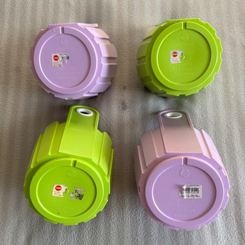 Emsa Hanging Plastic Garden Pots used, green and purple, set of 4