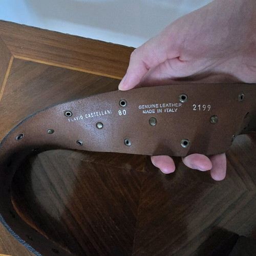Flavio Castellani leather belt like new, dark brown, size 80 with studs and coins