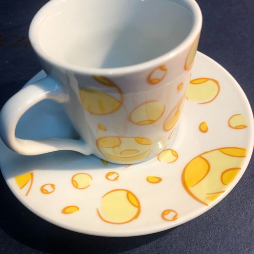 Porcelain cup set 12 pcs vintage 1980 with yellow designs unused