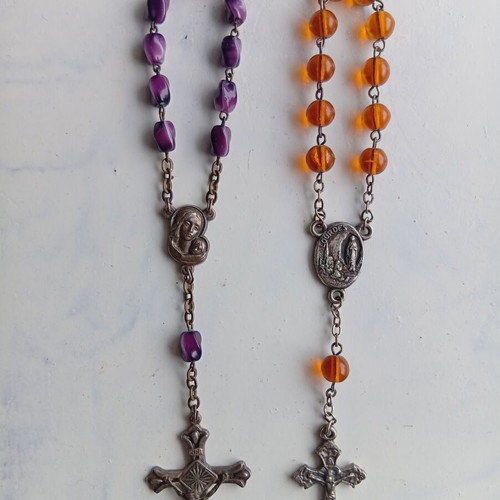 Christian Rosaries with Amethyst Stones used, set of two