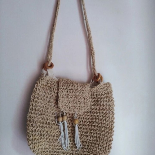 Handmade Straw Shoulder Bag like new, beige, crossbody