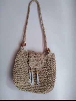 Handmade Straw Shoulder Bag like new, beige, crossbody