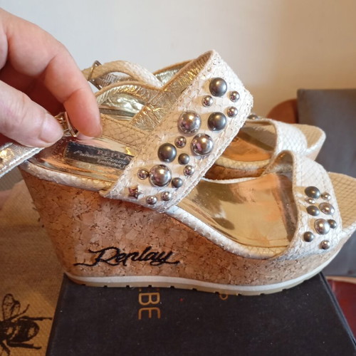 Replay leather platform sandals size 38 used, white beige