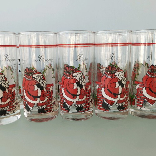 Vintage glass collection used, set of 10 with Santa Claus and Christmas tree