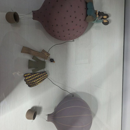Ceramic wall decoration with hot air balloons used, handmade style