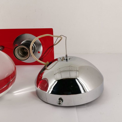Italian ceiling light used, glass and nickel