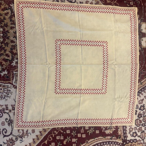 Handmade embroidered tablecloth, new, beige 70x70