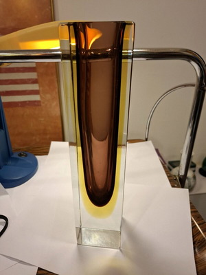 Βάζο Murano Space Age καφέ σε χρυσό κεχριμπάρι γεωμετρικό sommerso μεταχειρισμένο