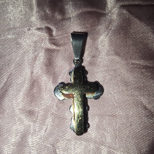 Bicolor Byzantine Steel Cross Pendant used, gold and silver