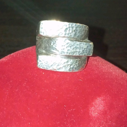Asymmetric hammered 925 silver ring like new, size 57