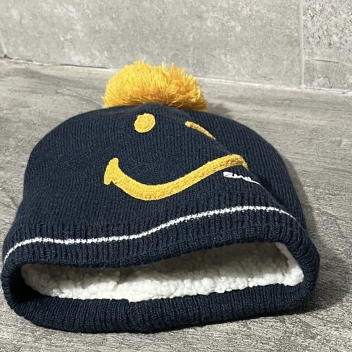 Smiley knitted hat used with sherpa lining