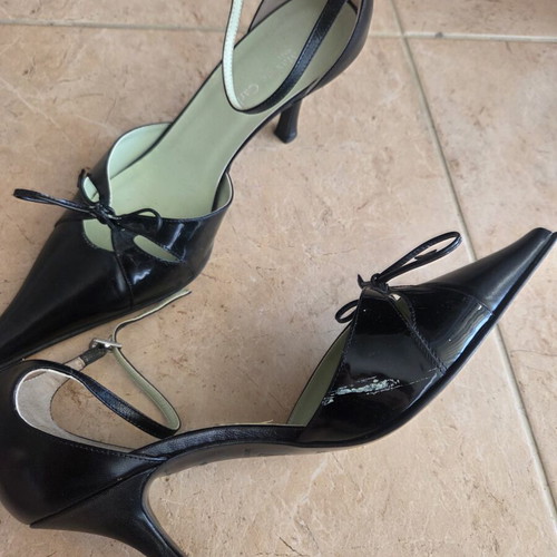 Max de Carlo Black Leather Slingback Heels used, size 38