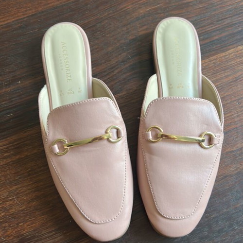 Backless loafers 37 pink Accessorize London like new, gold horsebit