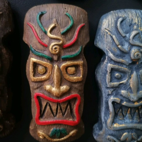 Handmade plaster totem magnet sculptures new, painted with acrylics