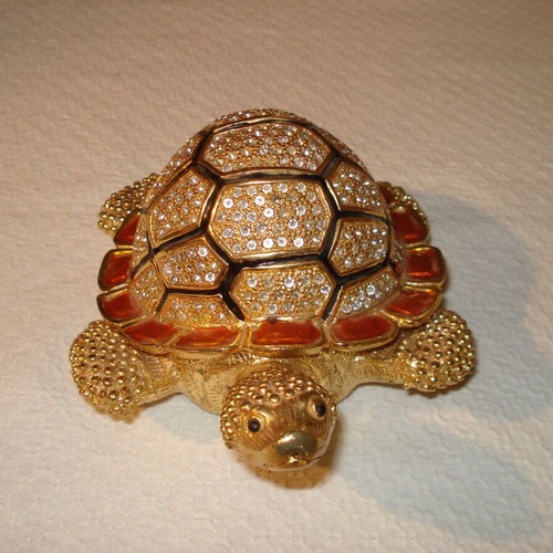 Metal turtle jewelry box used