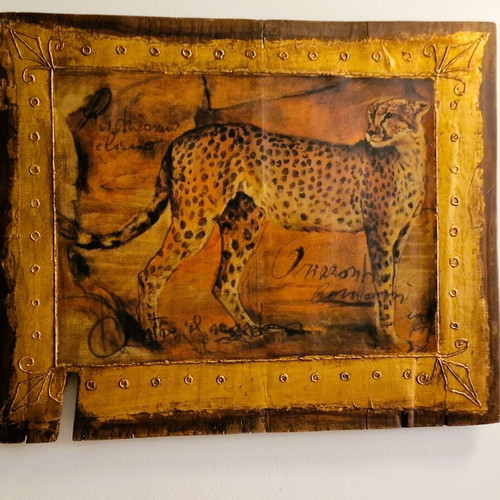 Handmade wooden painting 80x65cm with gold leaf, like new