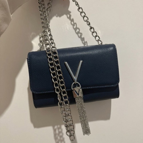 Valentino crossbody bag like new, dark blue with silver chain