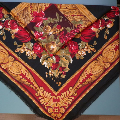 Square scarf new, black multicolor, 118x118cm, 100% polyester