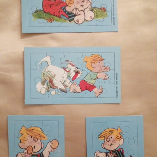 Dennis the Menace mini puzzles used, set of 4, 1991 collectible