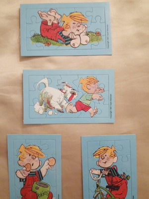 Dennis the Menace mini puzzles used, set of 4, 1991 collectible