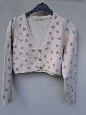 Cropped floral cardigan Pull & Bear like new, beige