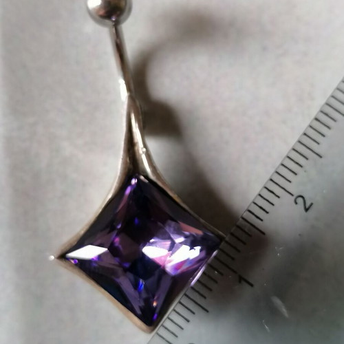 Navel piercing new with purple princess cut zircon, 925 silver