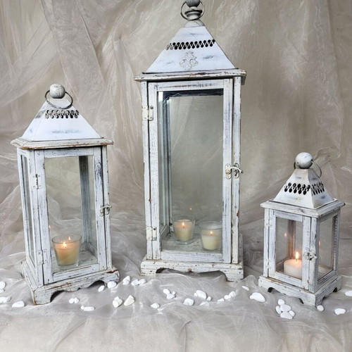 Decorative wooden lanterns set of 3 used, vintage style