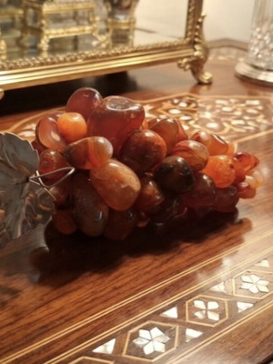 Vintage decorative grape cluster with semi-precious stones Carnelian Agate