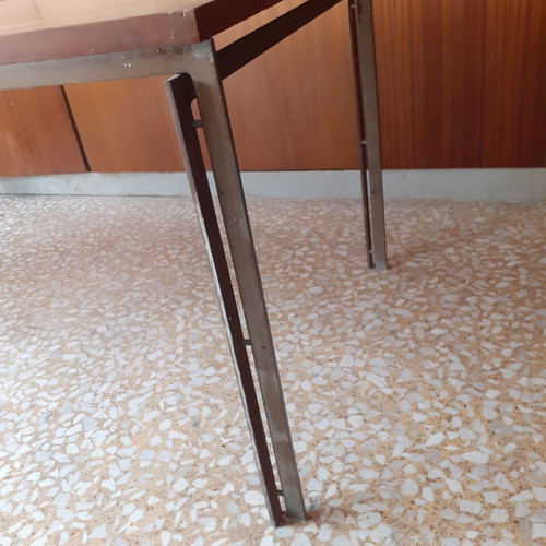 Office desk wooden with 4 metal legs 1970s