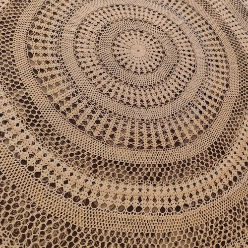 Rotonda-kare tablecloth beige handmade with two-tone design