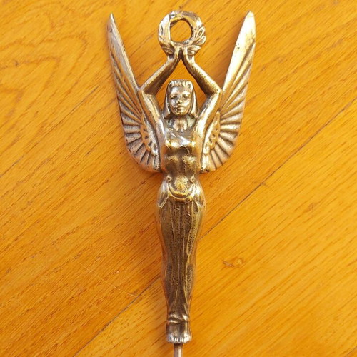 Winged Nike figure used, antique 1920-30, brass chrome plated car hood ornament
