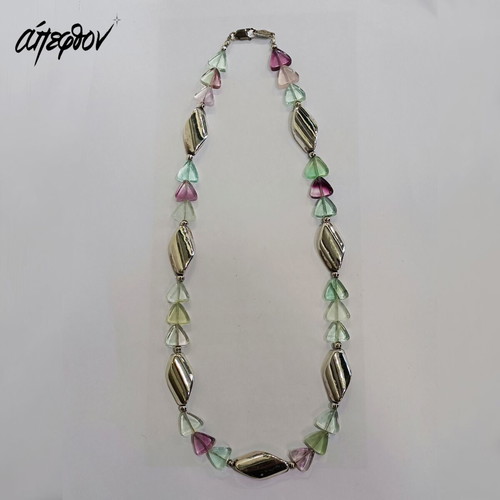 Aurora Fluorite Silver Necklace 925 New with Tricolor Fluorites