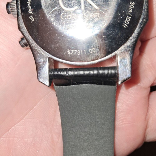Calvin Klein men's wristwatch, black leather strap