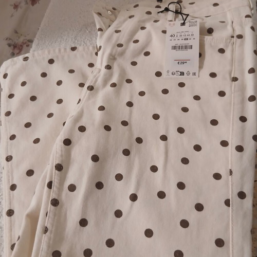 Zara polka dot jeans new with tags, size L 40 12, white and brown