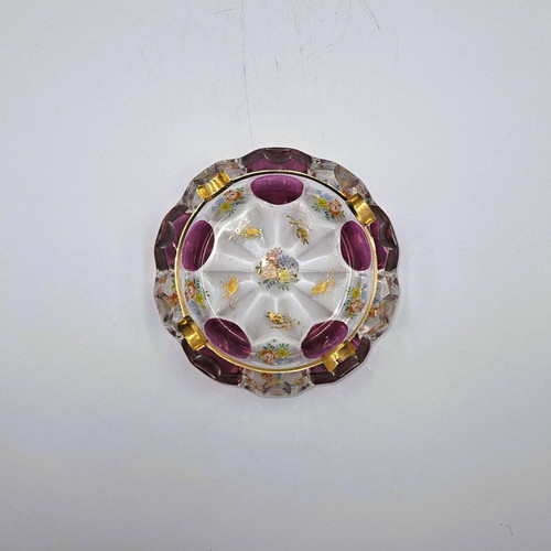 Crystal Ashtray used hand-painted with gold and rotten apple flower designs
