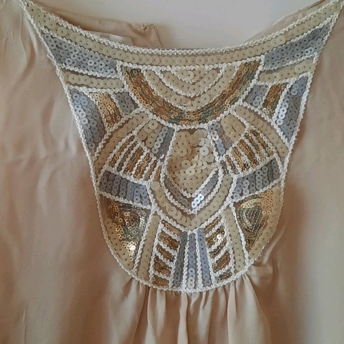 Promod dress short sleeveless with embroidered bust size 40 new beige