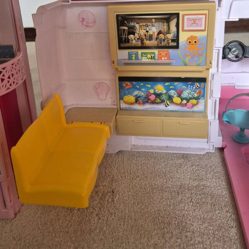 Barbie house and ambulance used, various items