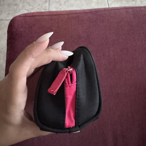 Lancôme fabric cosmetic bag new, black with fuchsia interior