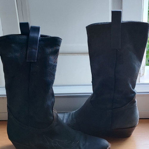 Cowboy suede boots blue with embroidery like new, size 39