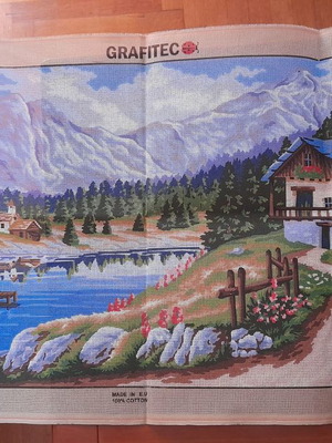 Grafitec embroidery canvas Houses by the river 60x110 cm