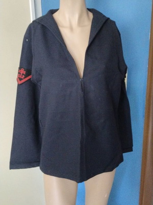 French Navy jacket used, vintage blue wool with red embroidery, size M