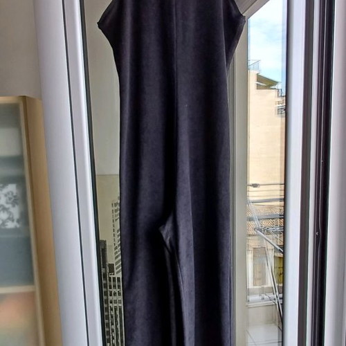 Veloudakis one-piece jumpsuit black velvet evening like new S-M