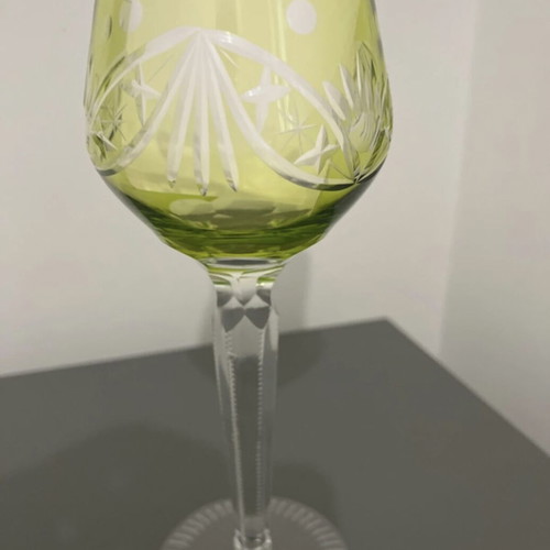 Vintage cut to clear crystal glasses set of 5, lime green