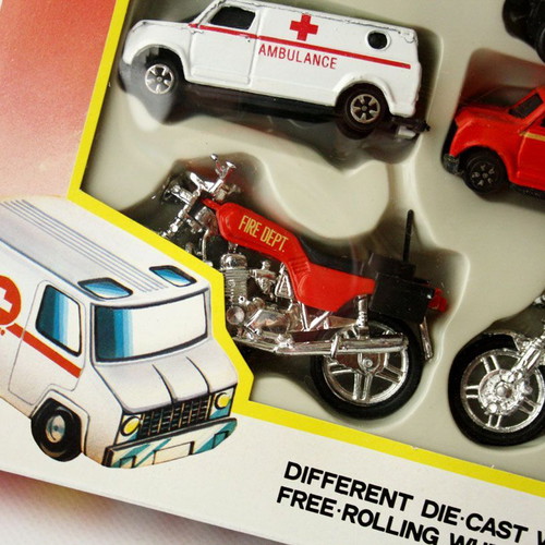 Vintage 90's Rescue Ambulance Die Cast set with ambulance helicopter motorcycle new