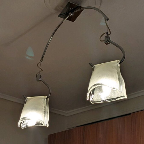 Set of three metal ceiling lights with crystal shades like new